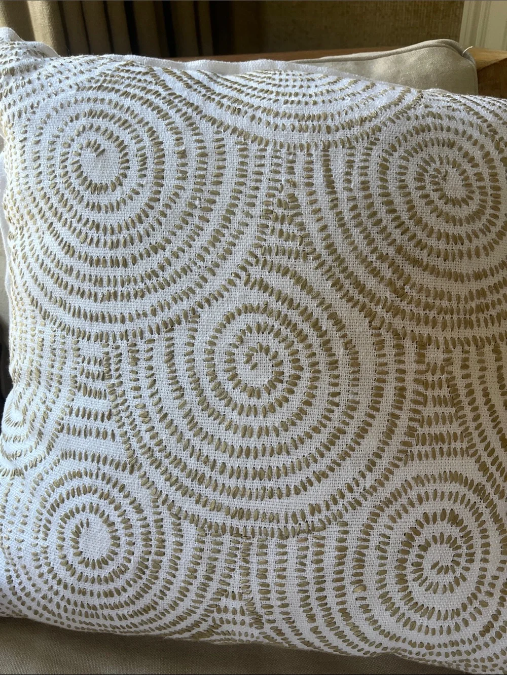 Serena & Lily Circlular Embroidered Accent Pillow in Cream and Taupe